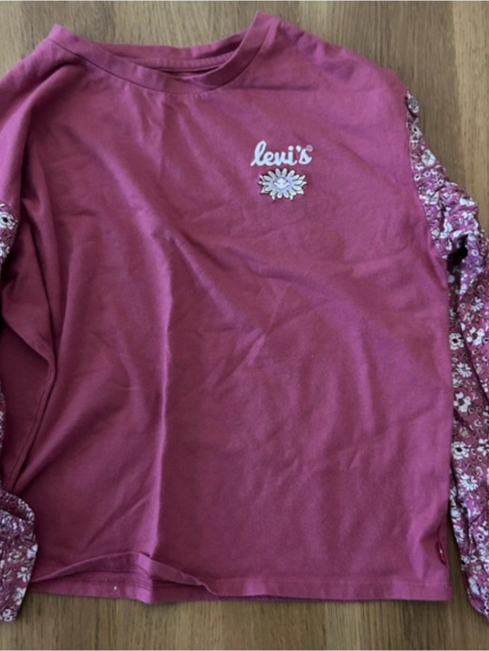 Levi's Dusty Rose Long Sleeve Tee with Floral Sleeves